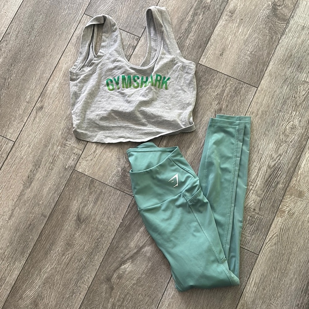 Gymshark Gray Top and Teal Leggings Set